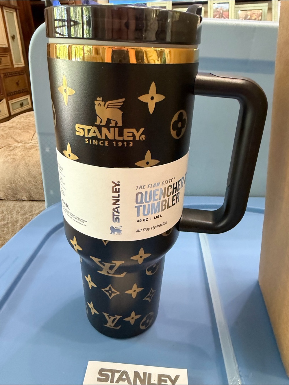 NWT 40oz Stanley Black & Gold  Fashion Patterned Tumbler with Handle Laser Etch - Picture 2 of 5